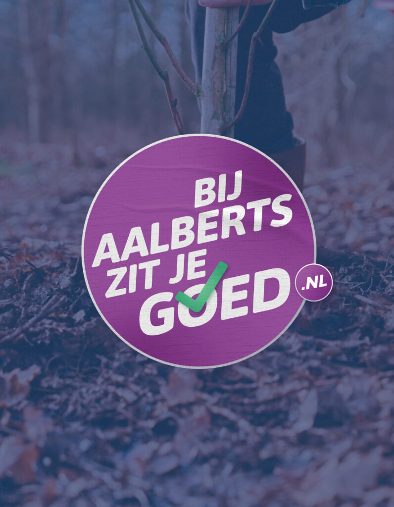 Tegel Bij Aalberts Zit je Goed met foto van bomen op de achtergrond